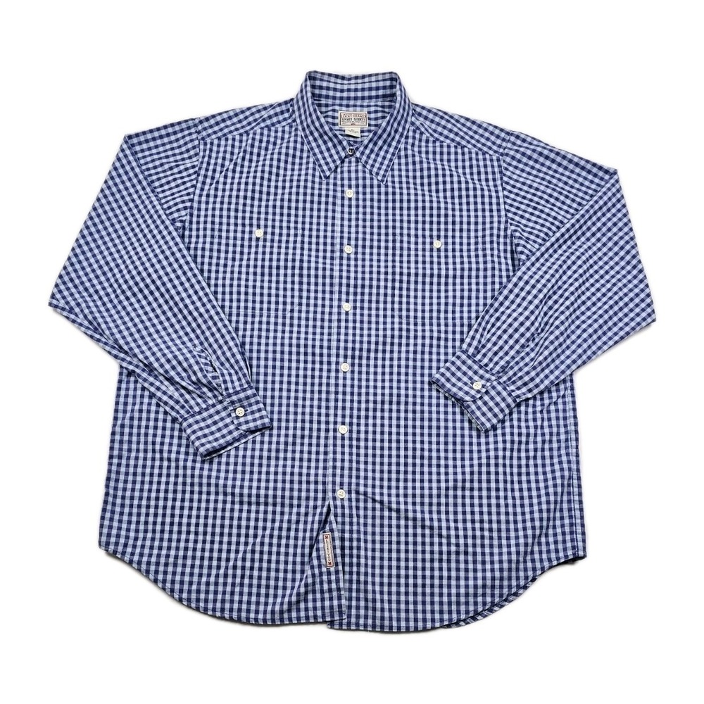 Lucky Brand Sport Shirt Mens XL Blue Gingham Check Button Up Vintage‎ Inspired